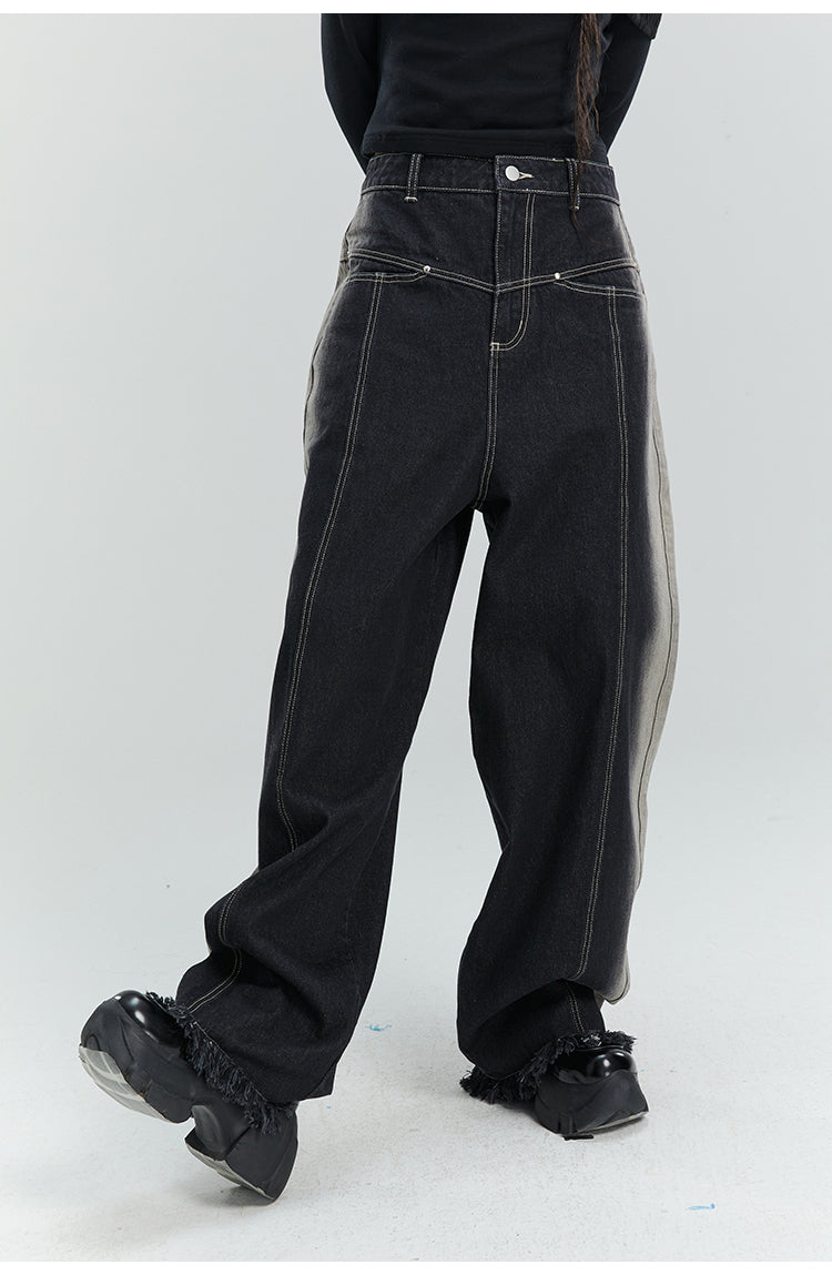 Loose Straight Washed Denim Pants