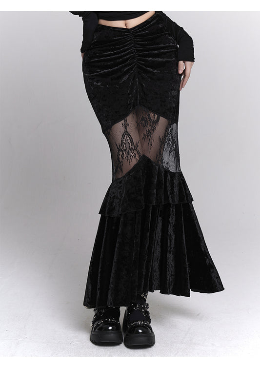 Velvet Fishtail Long Skirt