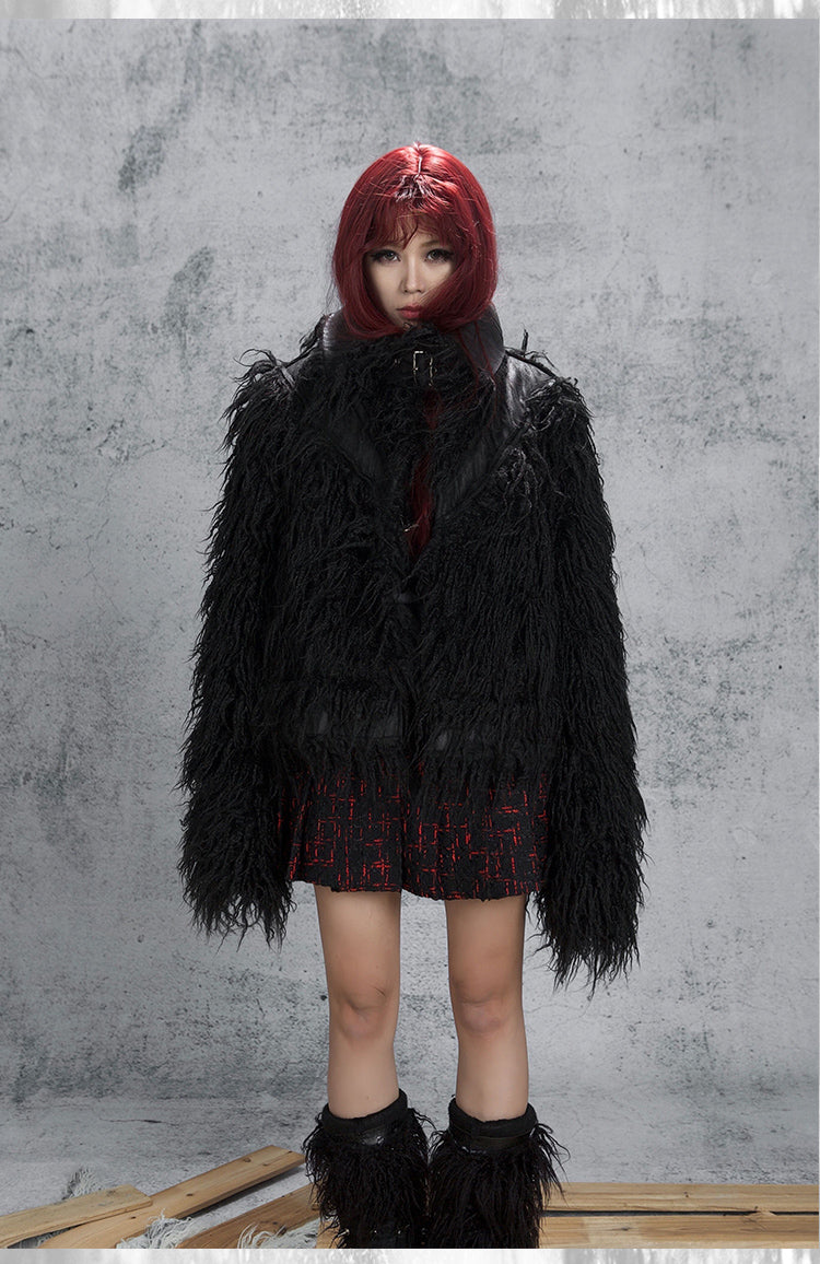 Black thick fur jacket