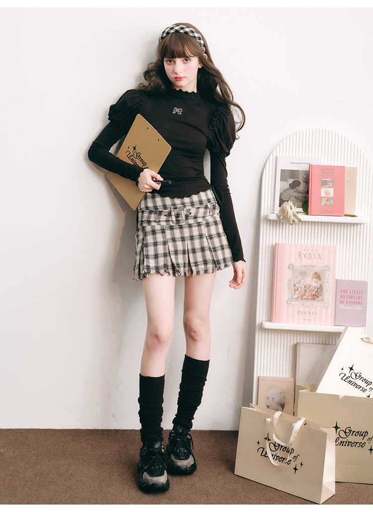 ELASTIC DRAWSTRING BLACK KNIT BOTTOM SHIRT