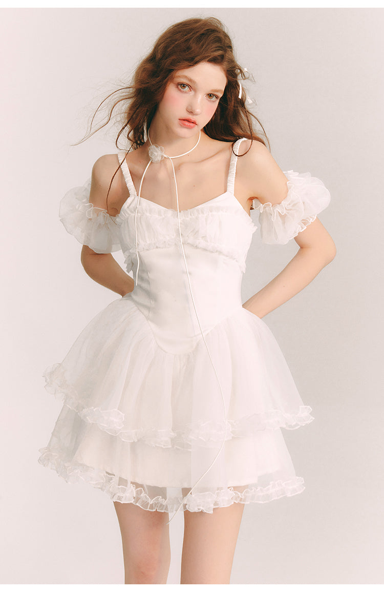 Frill Suspender Puff Skirt Short Dress