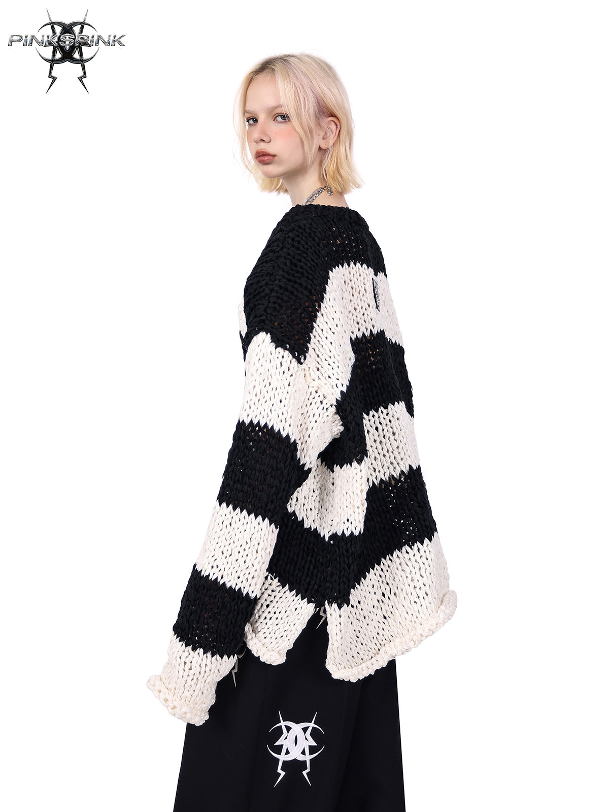 Oversized shoulder pad stripe knit