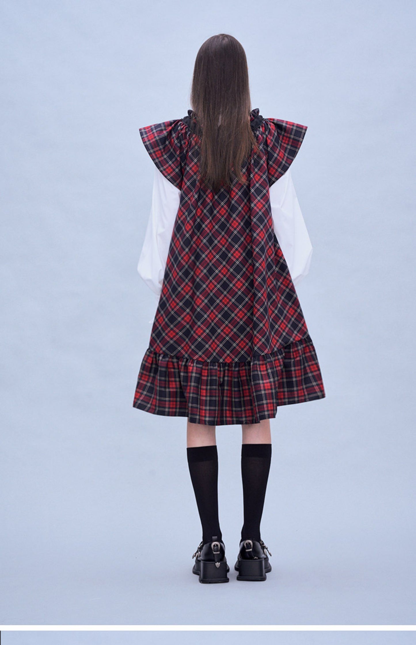 Plaid Neck Ribbon A-line Dress