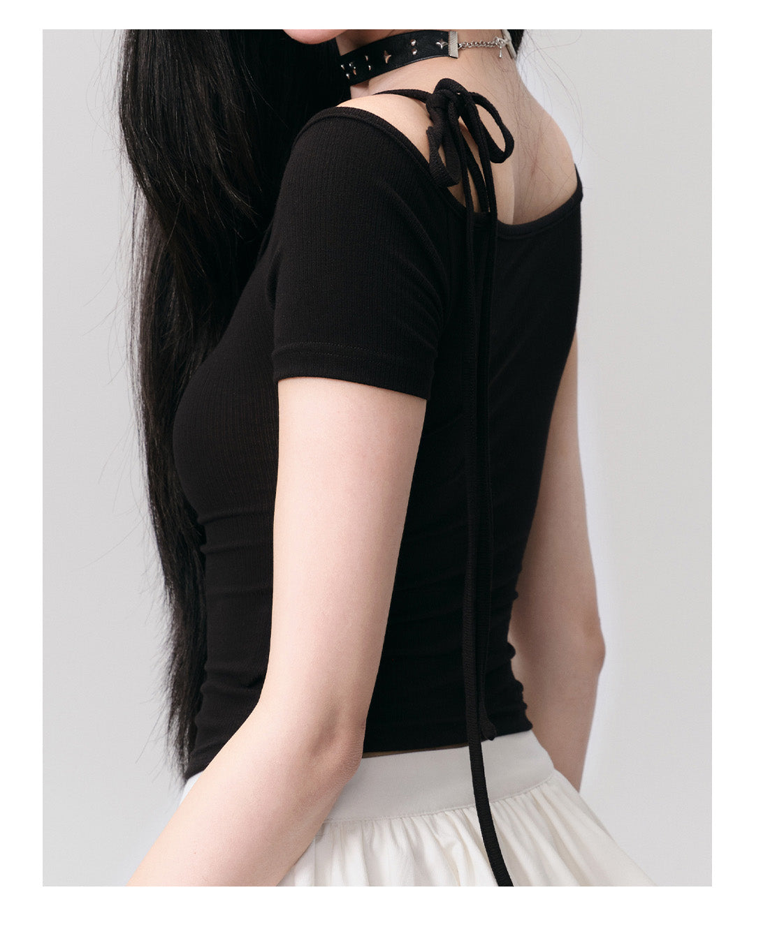 Tilted shoulder strap shirt