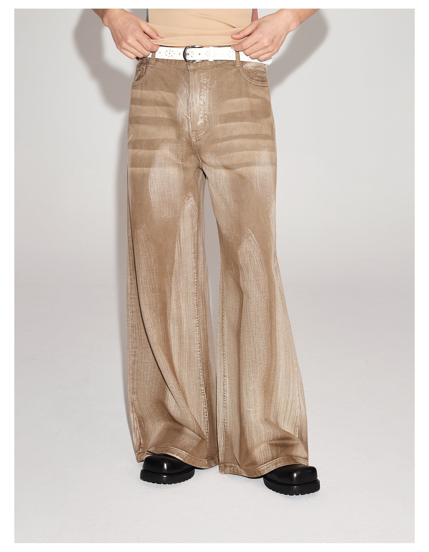 Washed imitation wide-leg denim pants