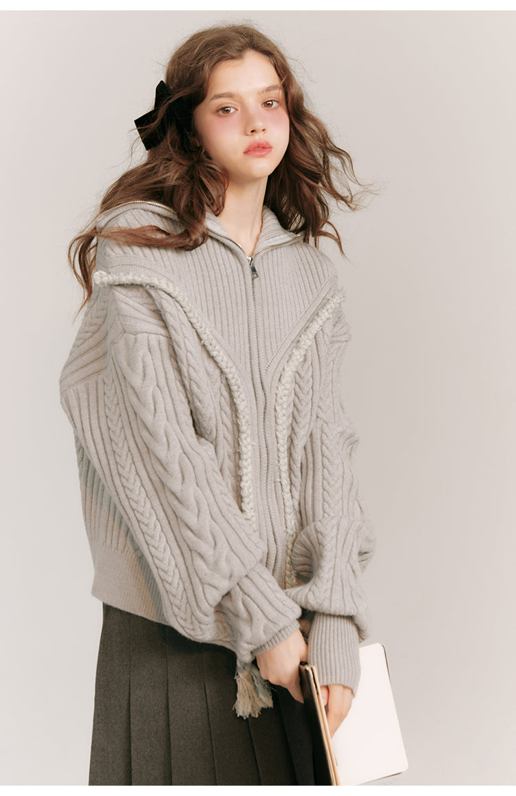 Loose Fit Front Zip Knit