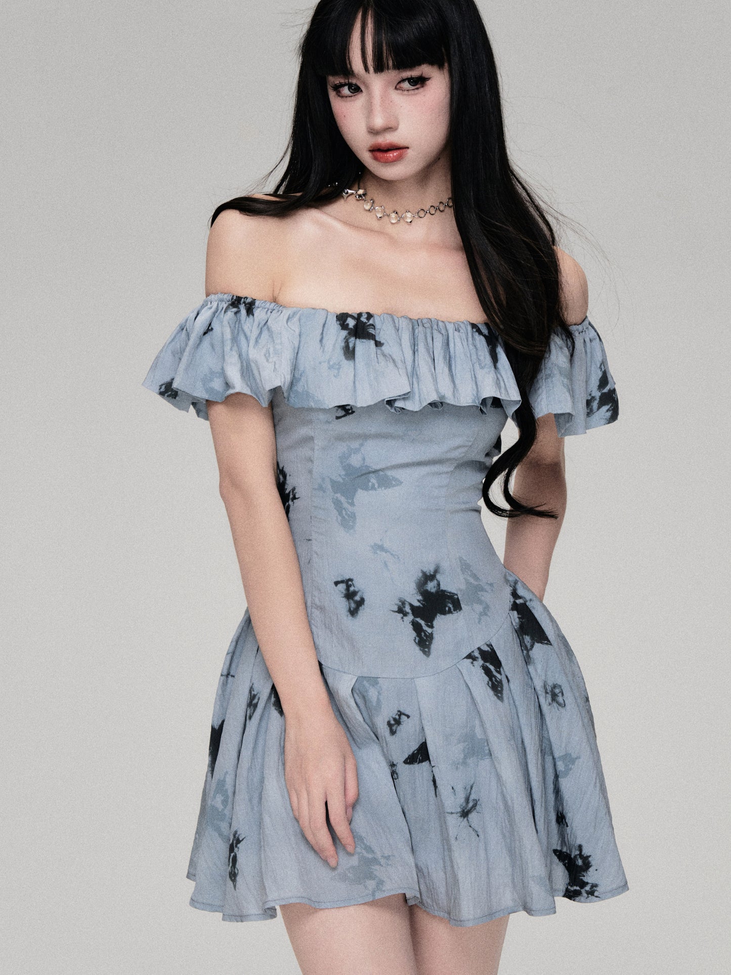 Off-the-shoulder Butterfly Ruffle Dress