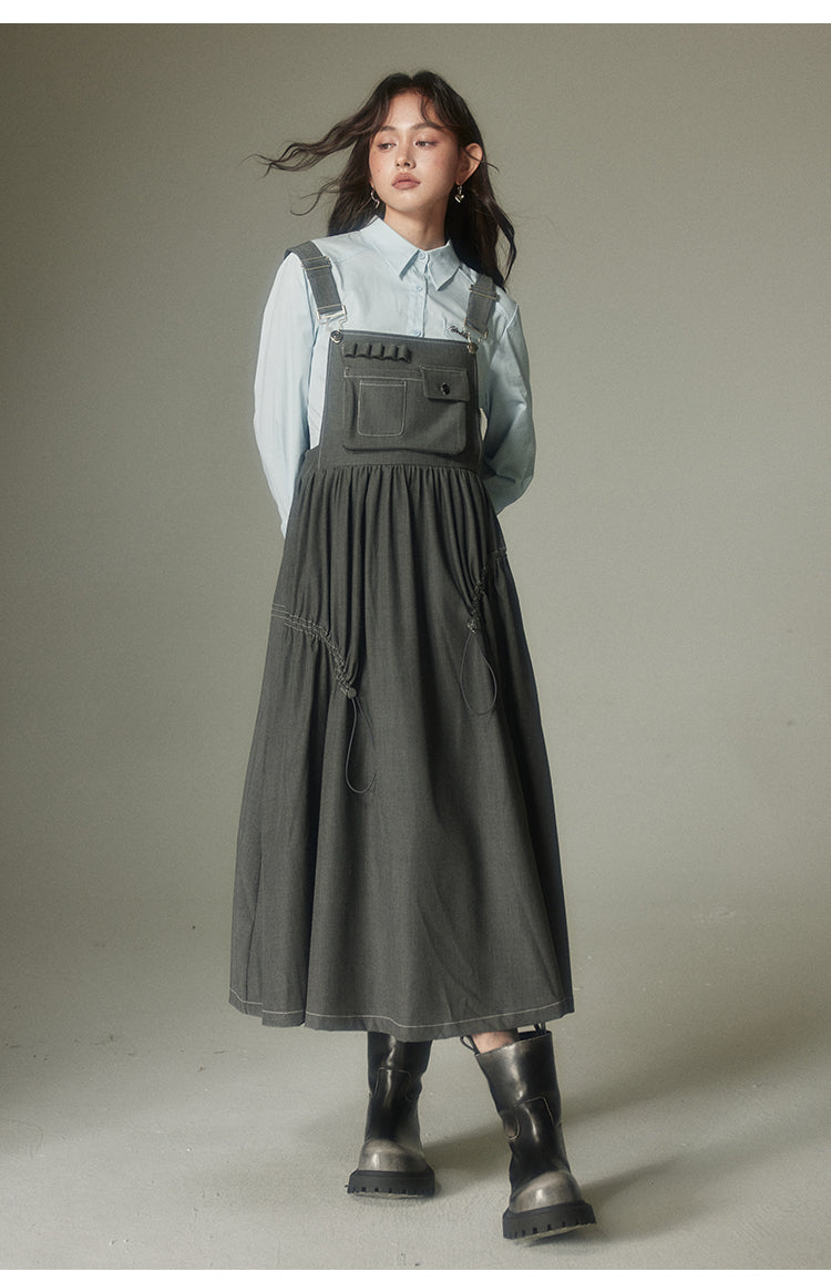 College Style Gray Suspender Skirt