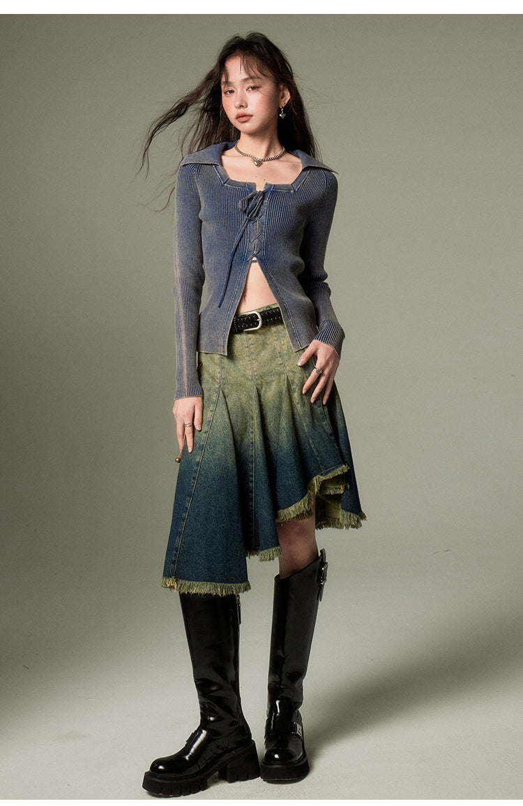 Irregular Design Gradient Denim Skirt