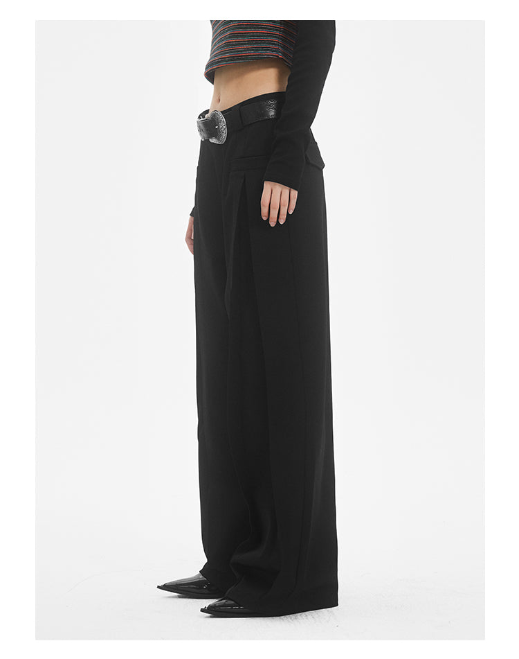 Loose Straight Pleated Suit Pants