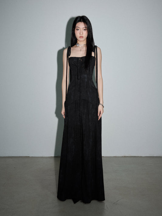 Hollow Lace-Up Extra Long Dress