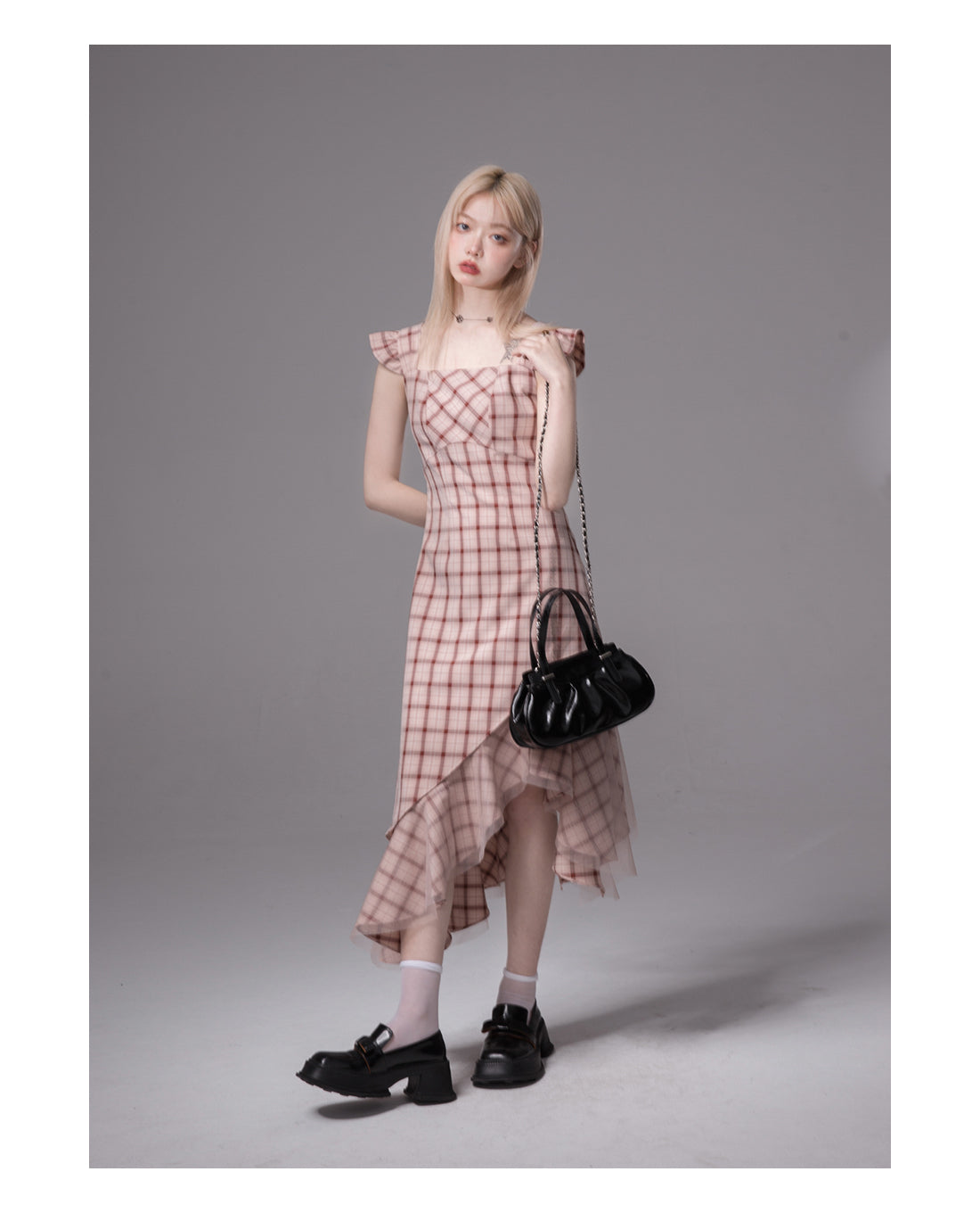 Irregular hem suspender dress