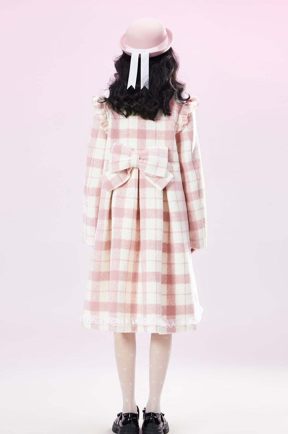 Original Design pink checked wool coat ladies