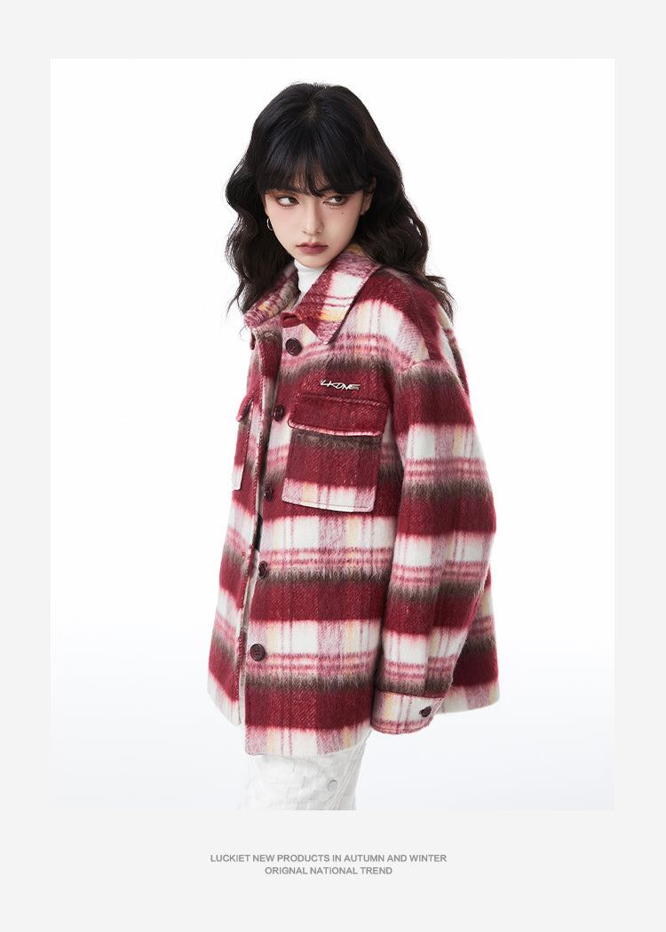 Red Striped Shirt Ledge Style Wool Jacket