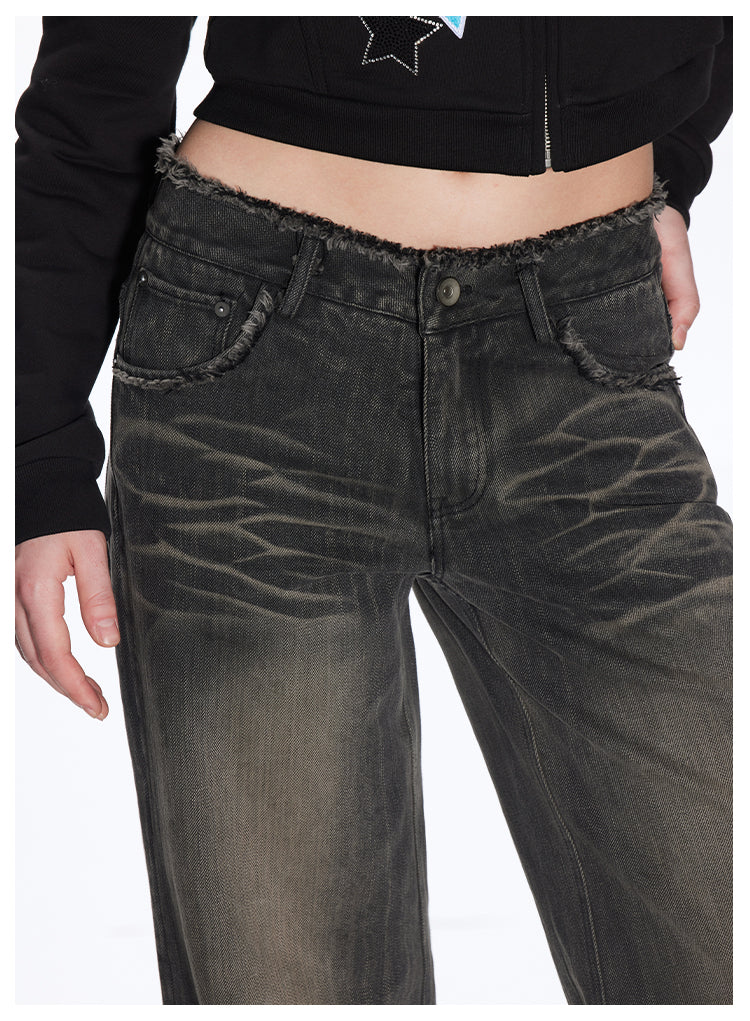 Loose fit retro washed black denim pants