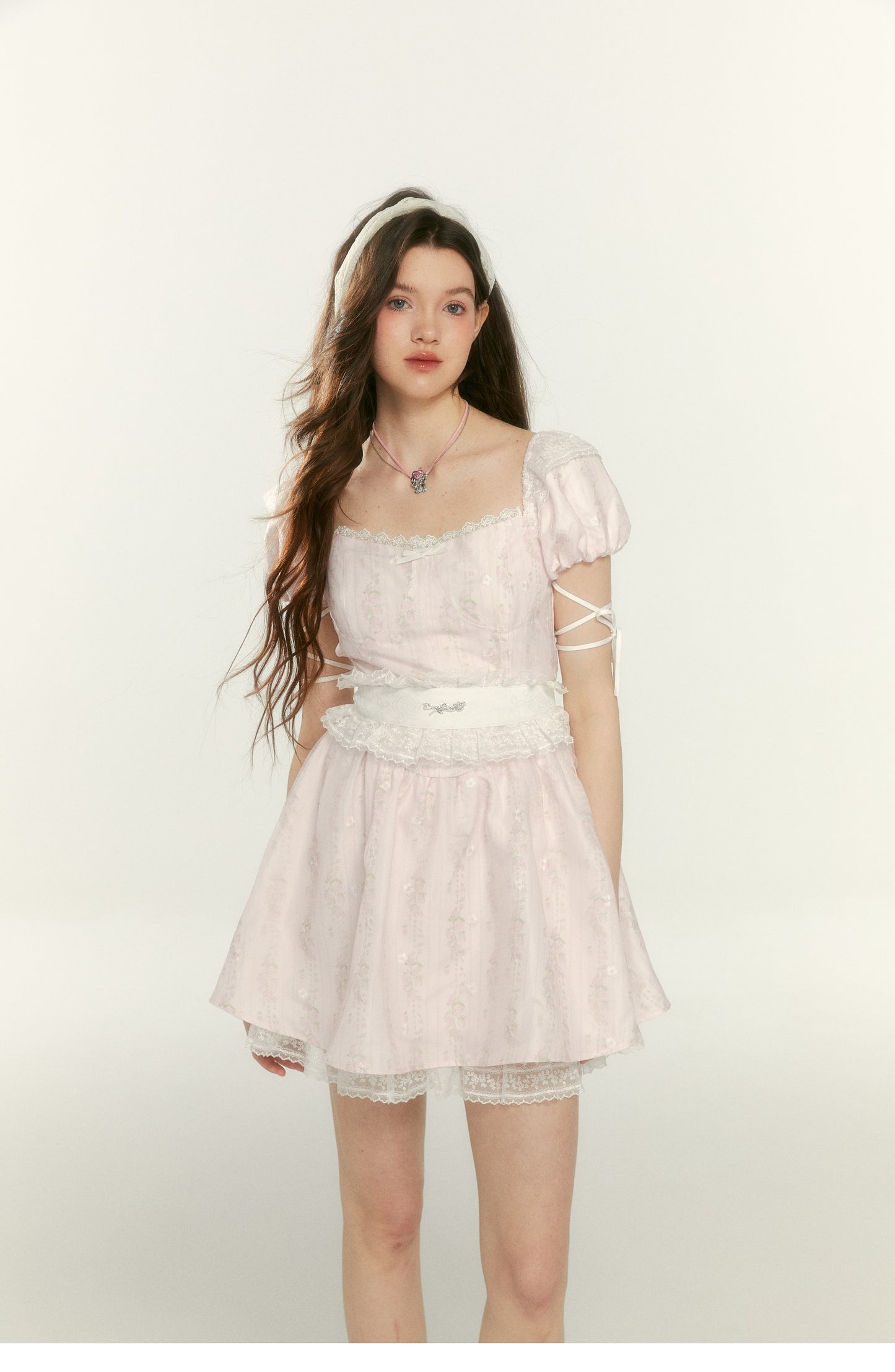 Pink Girdle Puff Sleeve Princess Dress