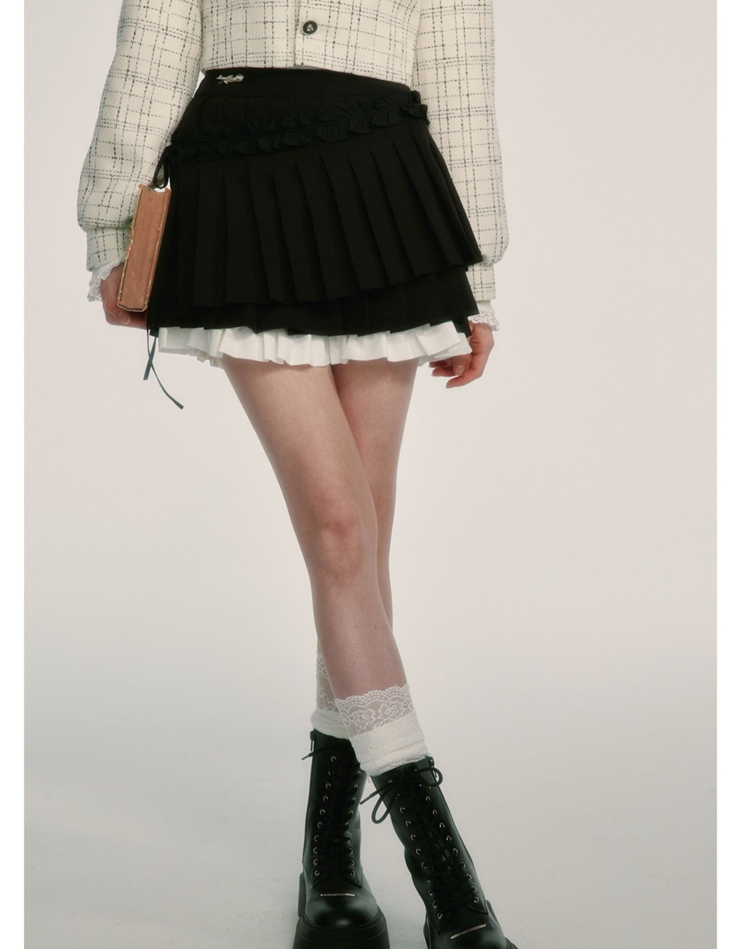 College Style Tweed Blouse & Pleated Skirt