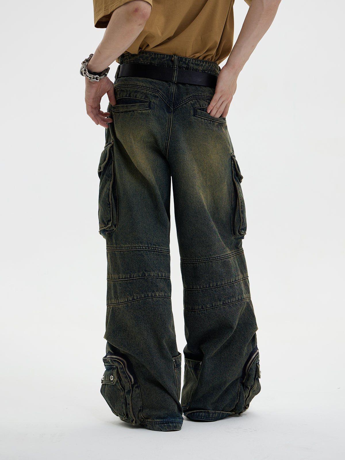 Loose Straight Double Waist Multi Pocket Pants