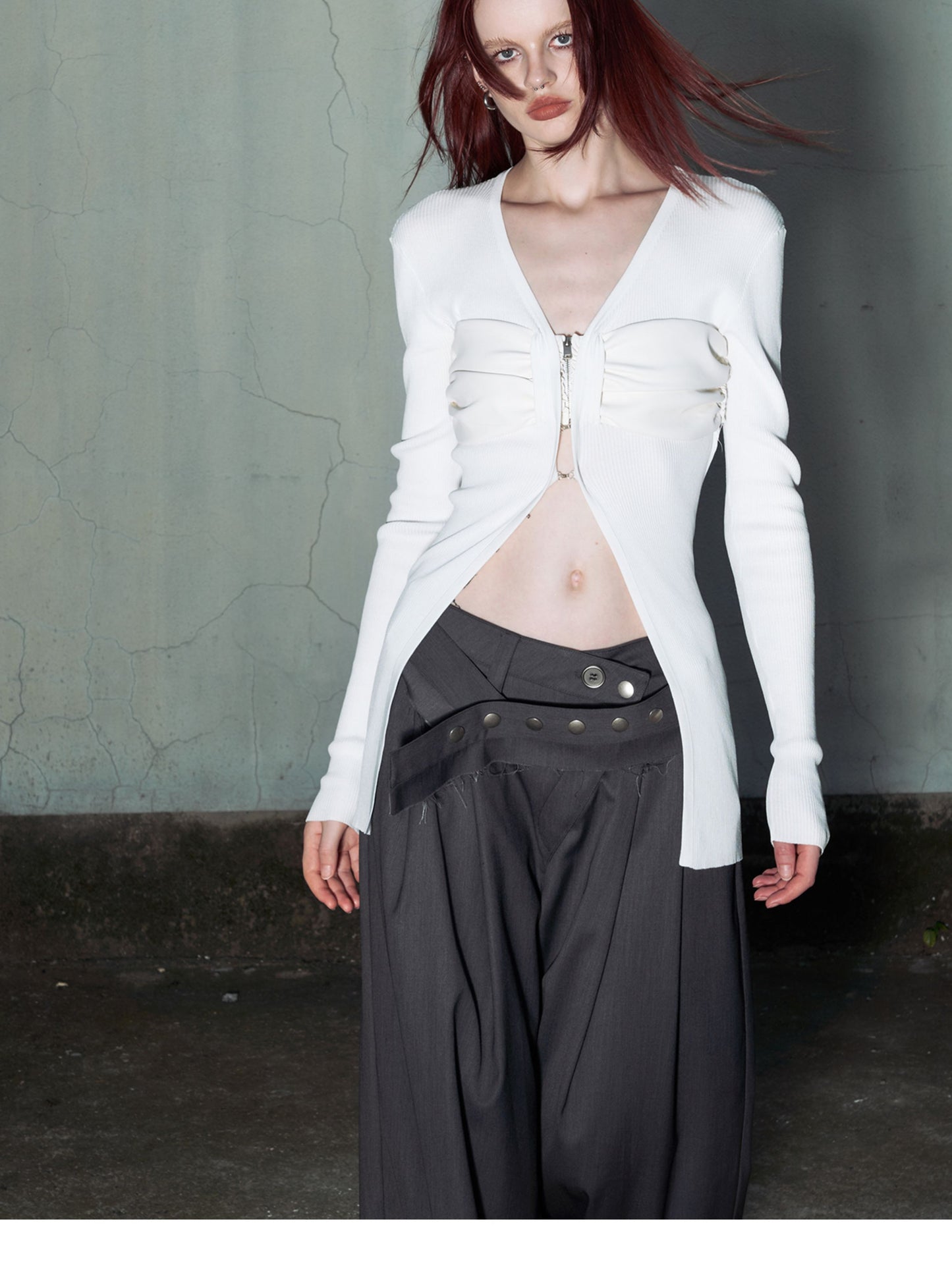 Irregular Waist Wide Straight Slacks Pants