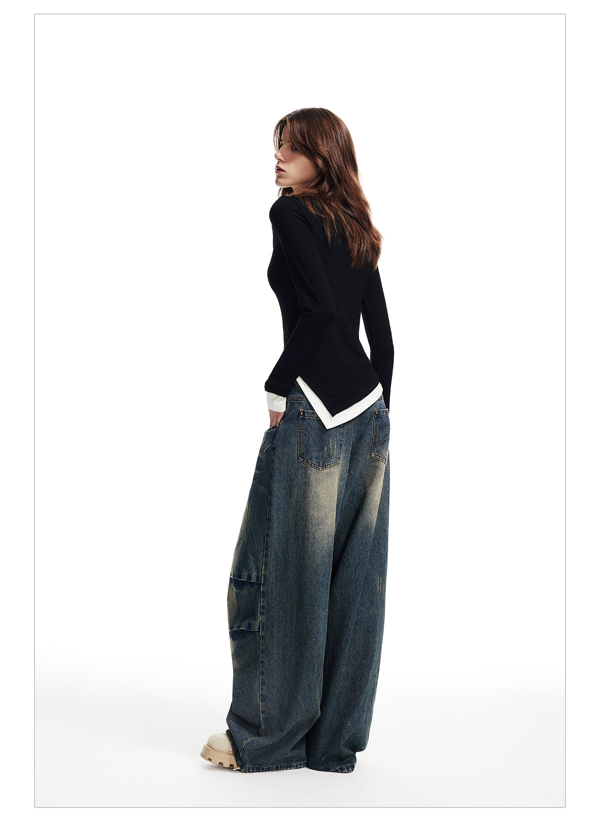 Retro-wash wide-leg jeans