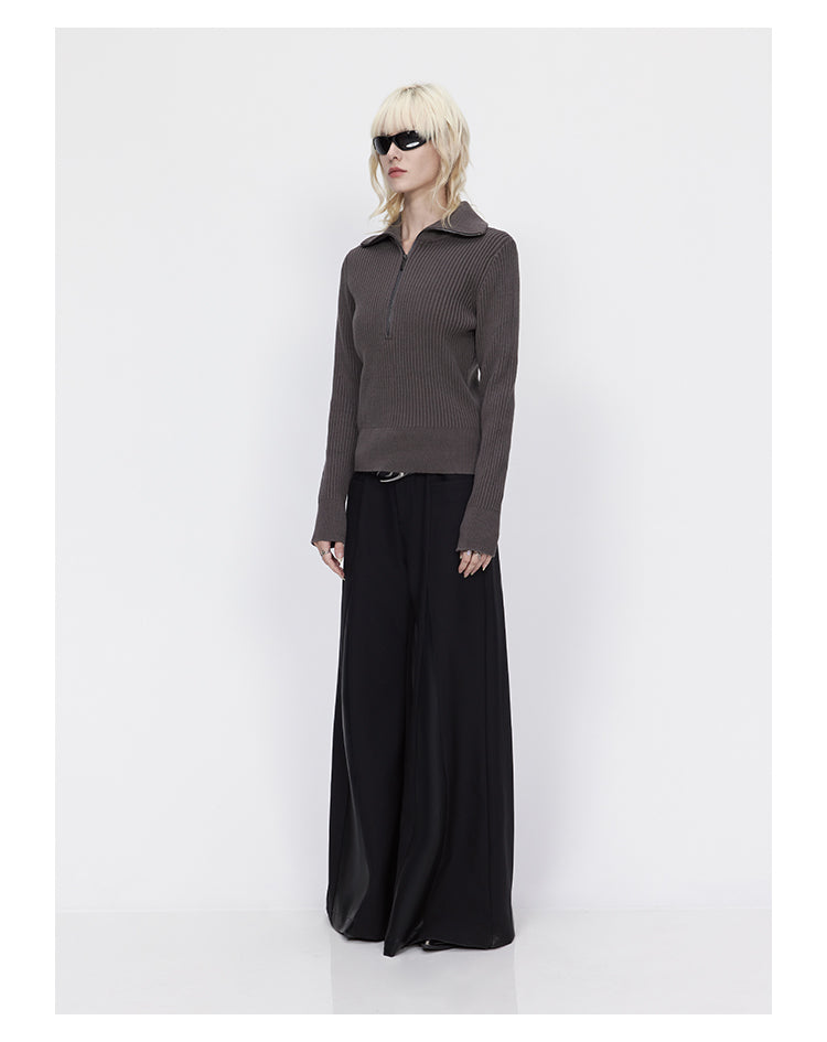 Wool wide-leg reconstructed leather flared pants