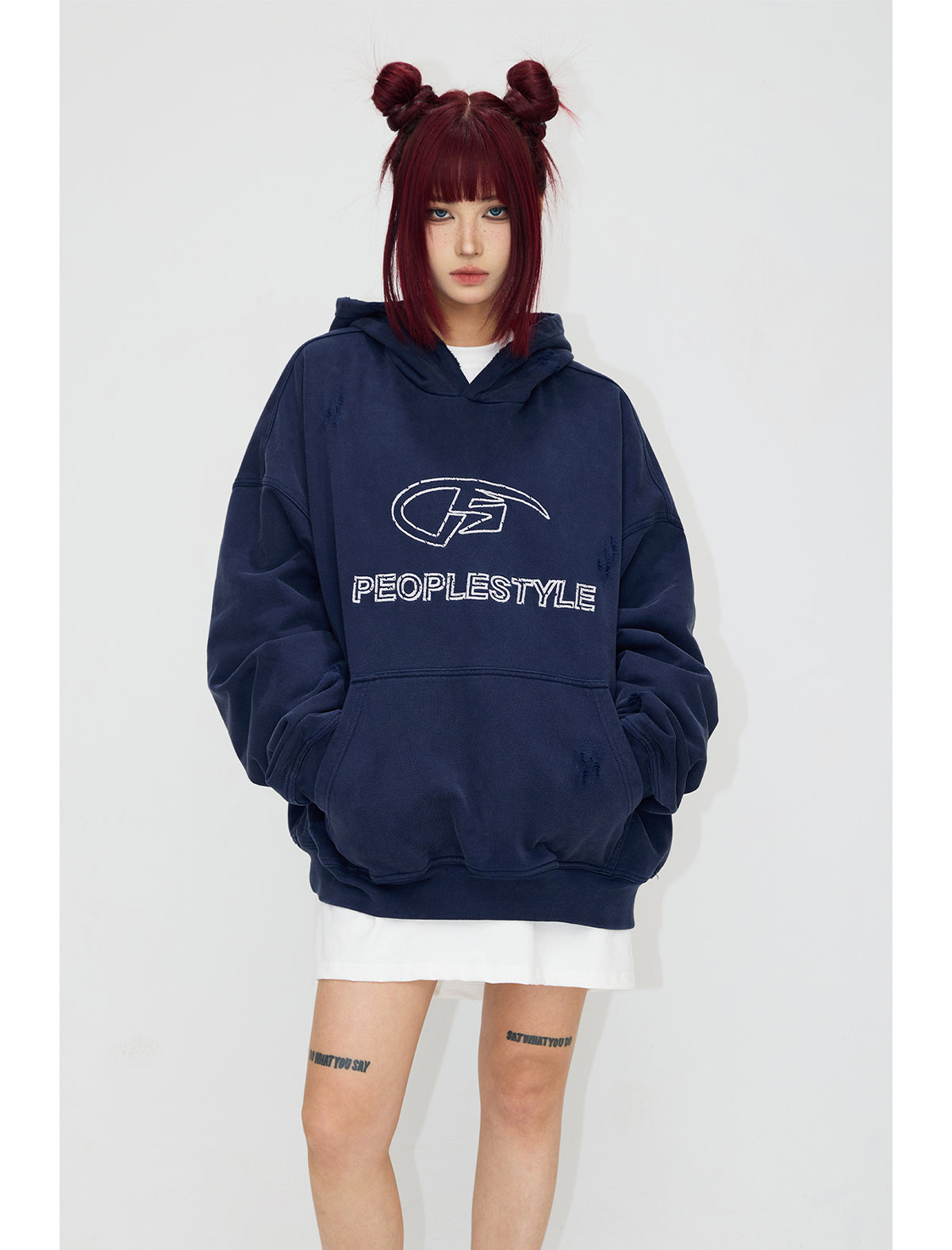 Loose Fit Retro Damaged Logo Hoodie