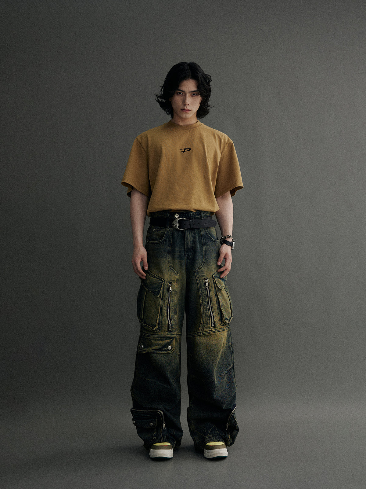 Loose Straight Double Waist Multi Pocket Pants