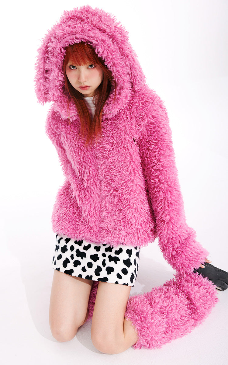 Thick rabbit hooded parka