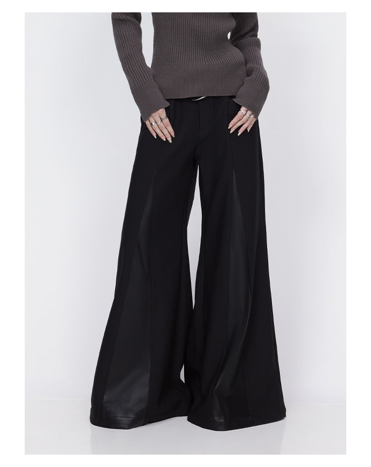 Wool wide-leg reconstructed leather flared pants