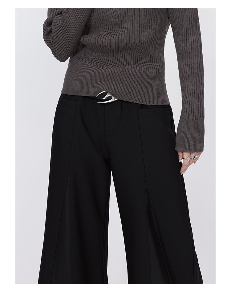 Wool wide-leg reconstructed leather flared pants