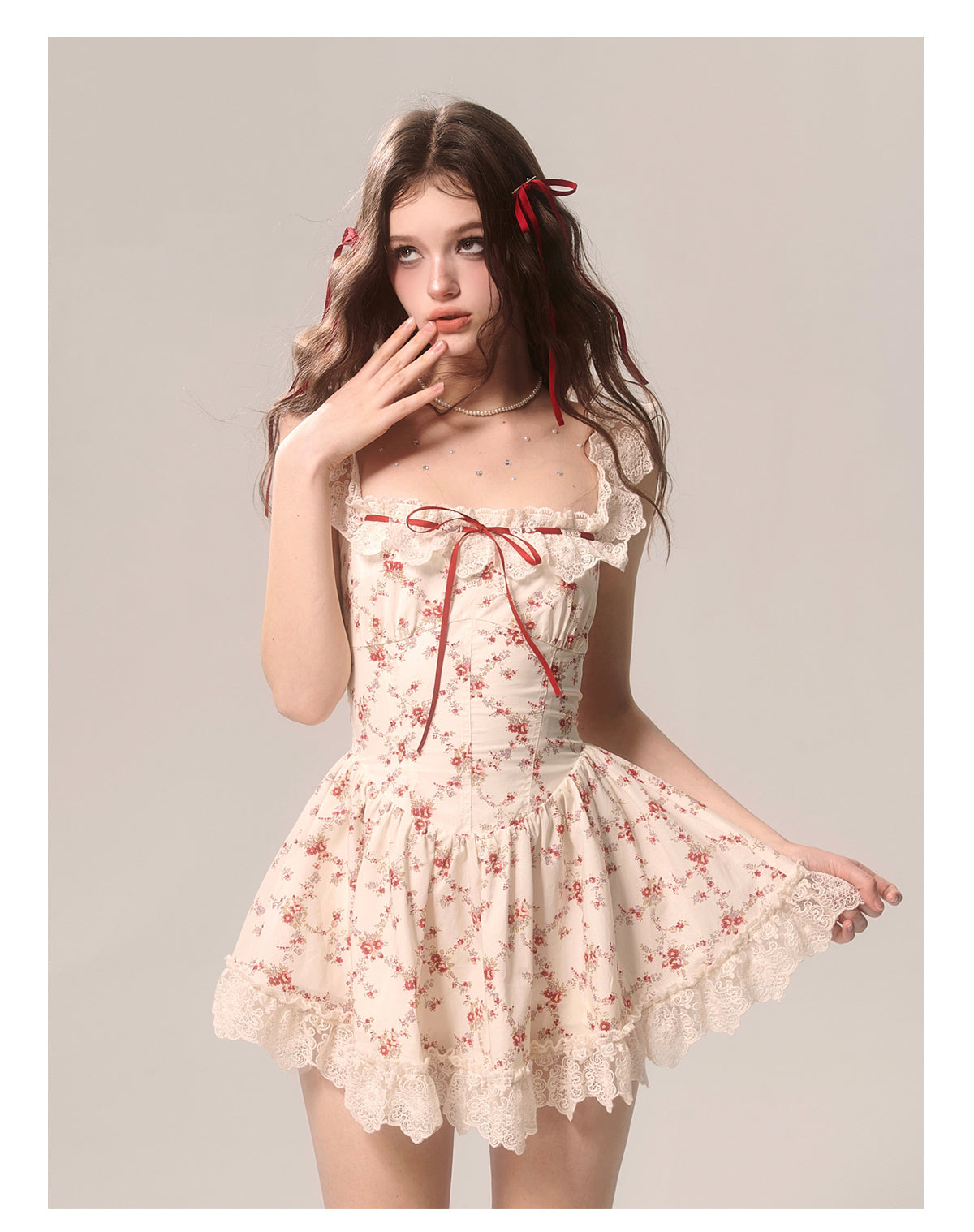 Floral Pattern French Lace Dress