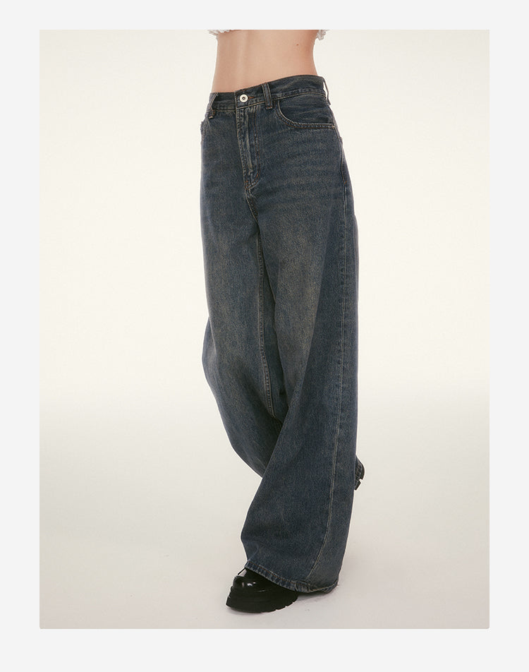 Retro wash wide leg pants casual loose jeans