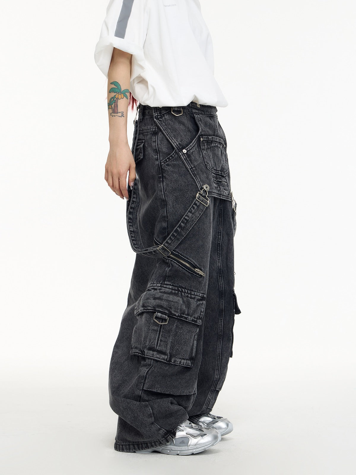 Multi-pocket Washed Denim Overalls