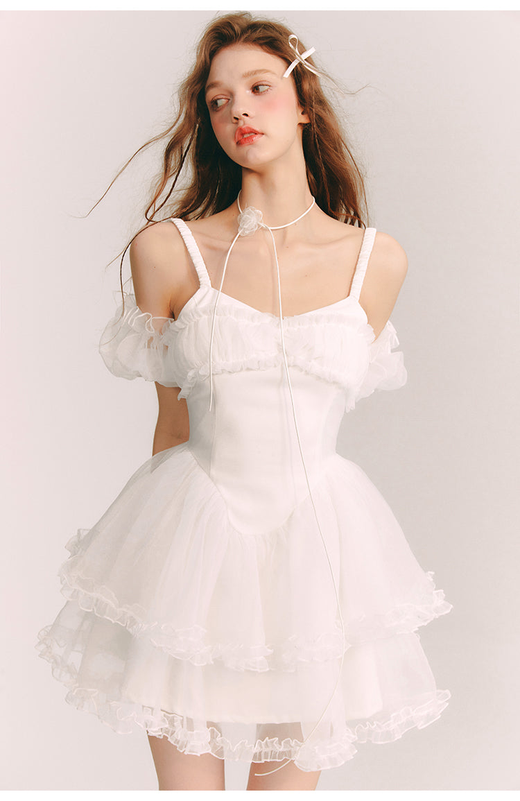 Frill Suspender Puff Skirt Short Dress