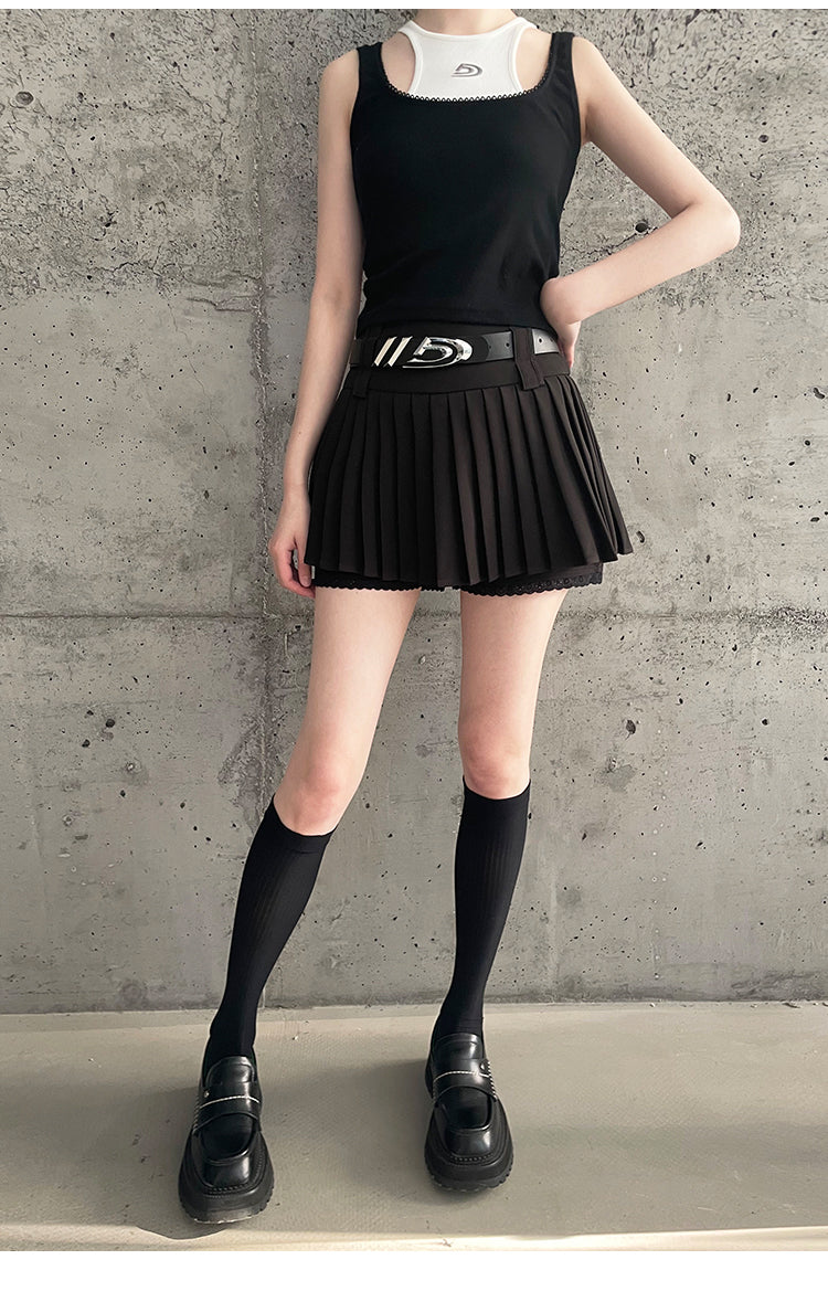 High Waist Slim Pleated Short Length Skirt