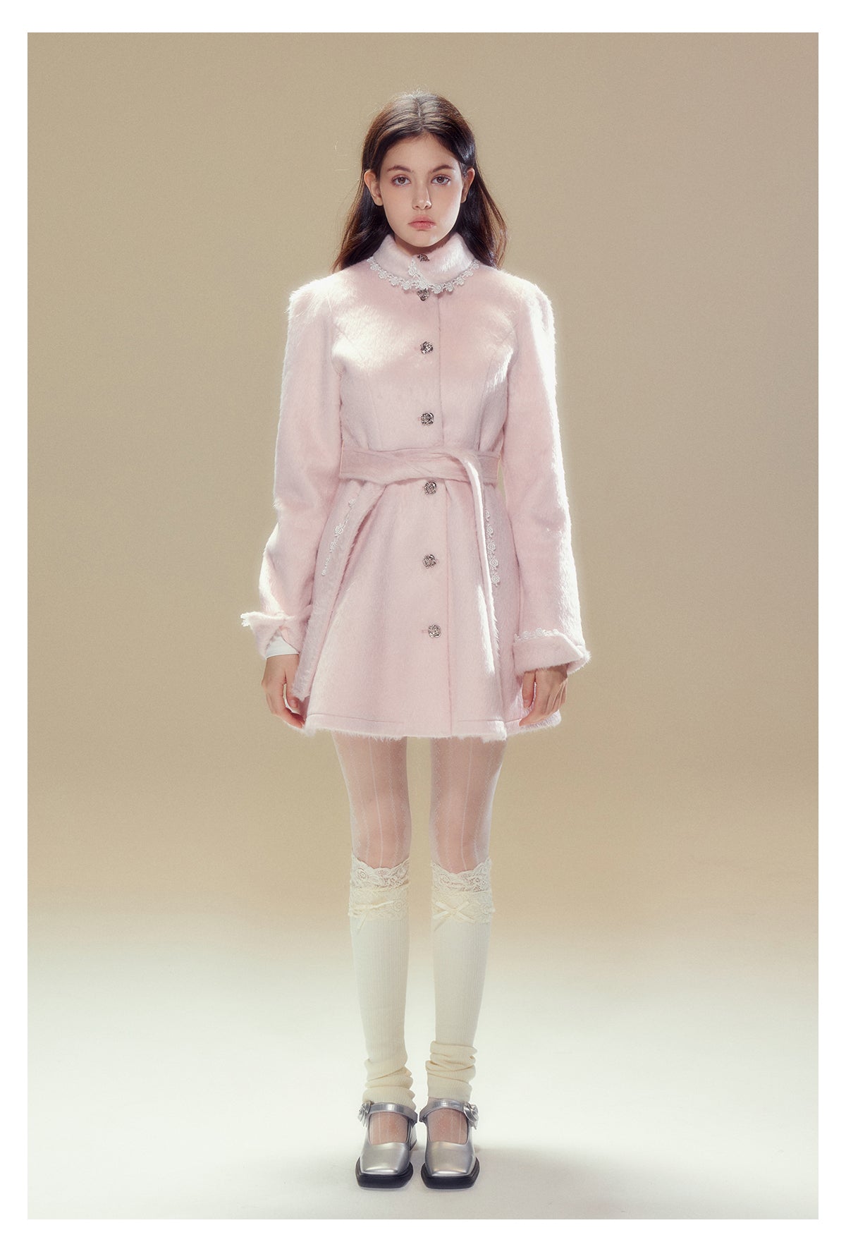 Girly Frill Short Length Wool Coat