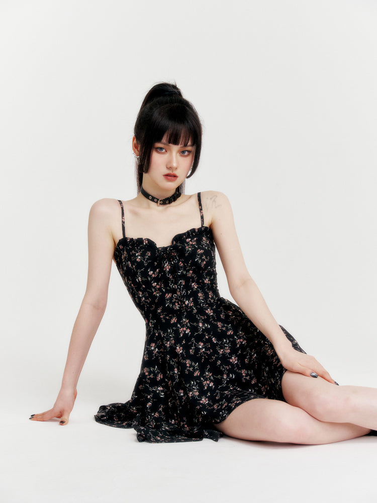 Floral Slim Suspender Dress