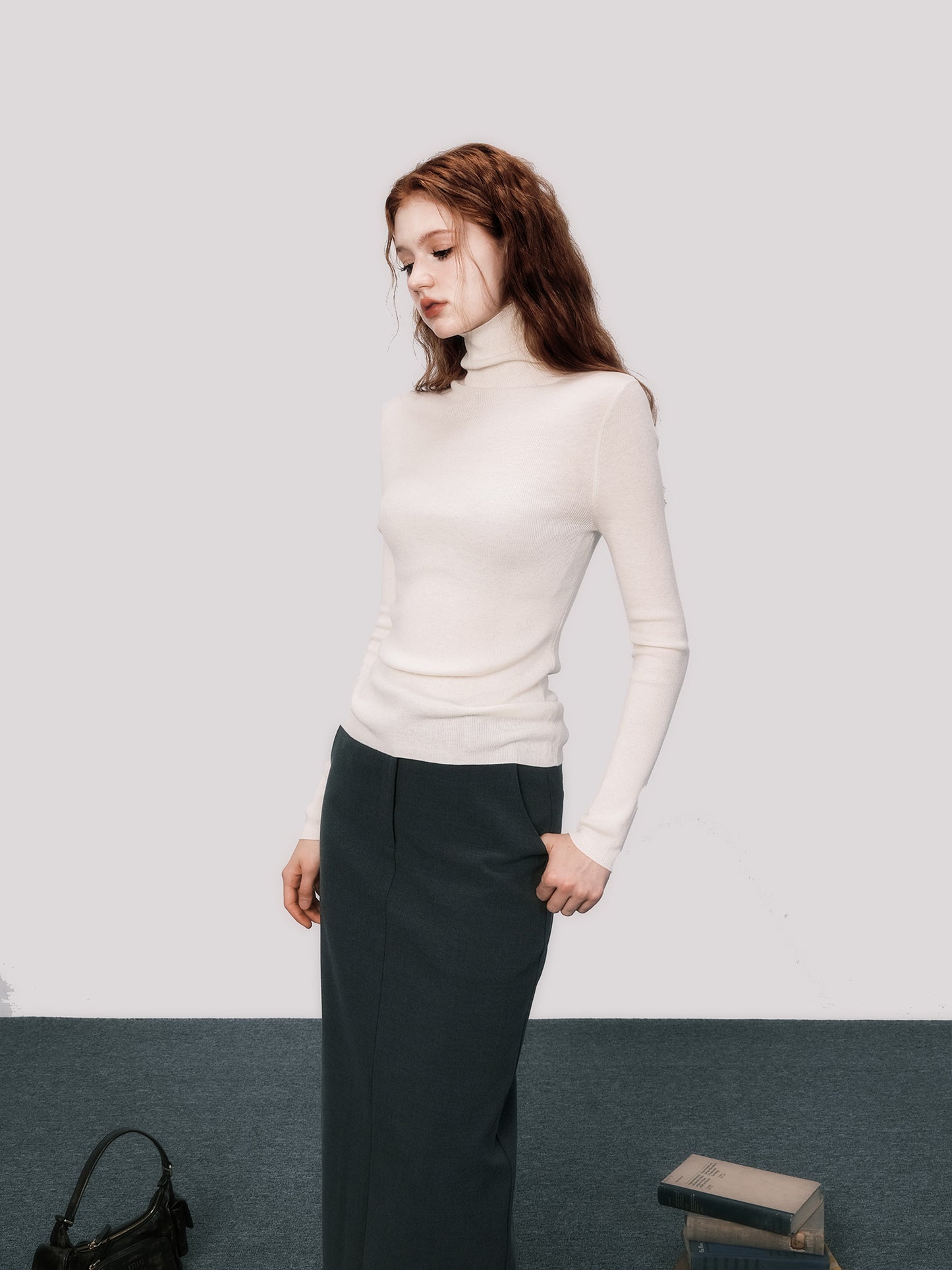 Slim Fit Wool Turtleneck Top