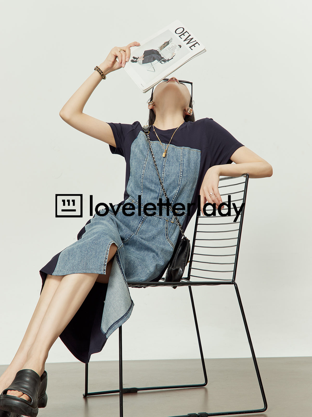 Slit Denim Splicing Dress