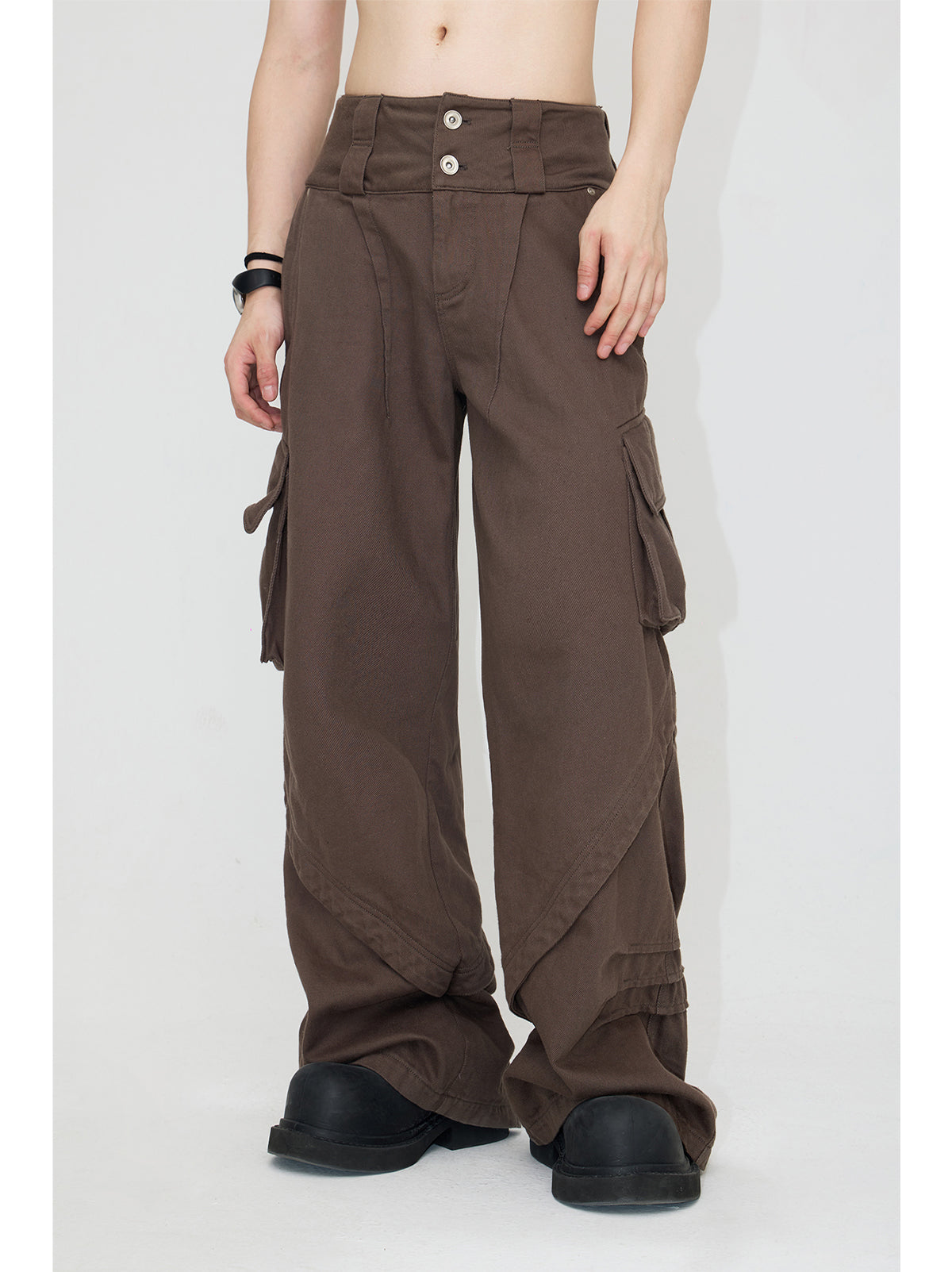 Multi-pocket double waist cargo pants