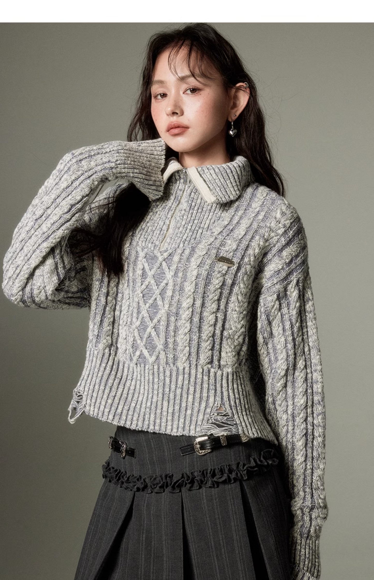 Half-zip short-length knit