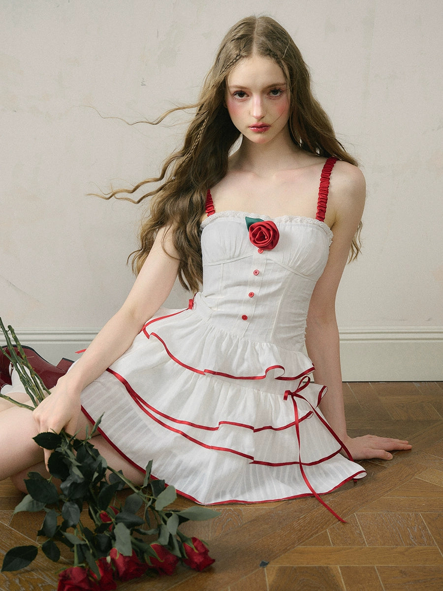 French Girly Rose Jacquard Dress