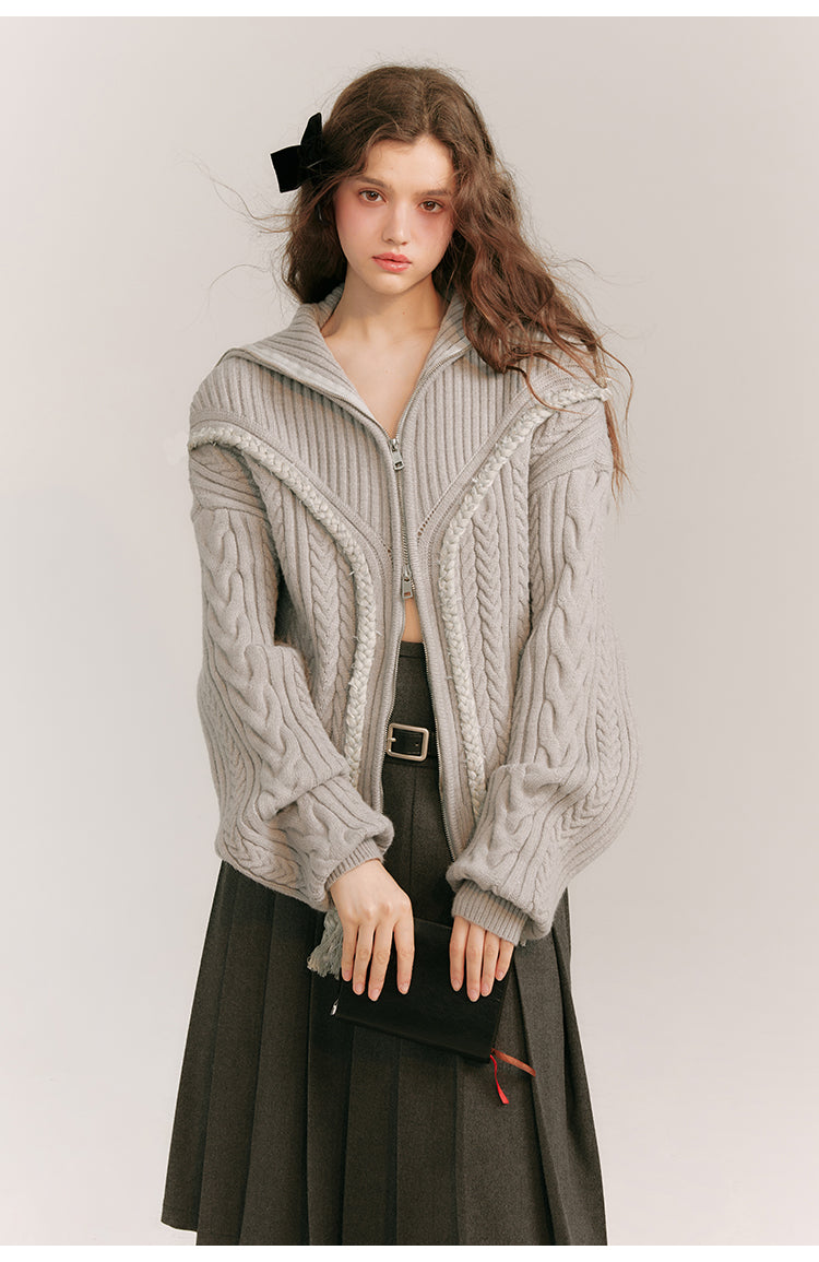 Loose Fit Front Zip Knit