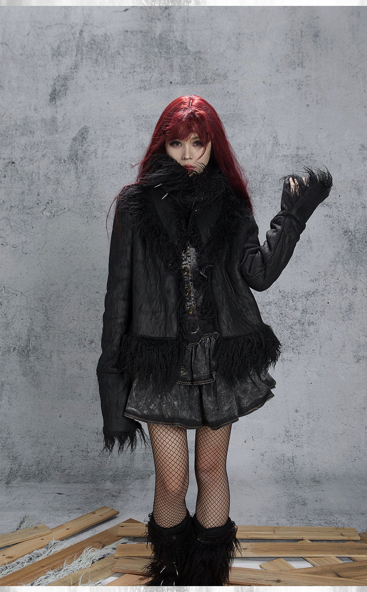 Black thick fur jacket