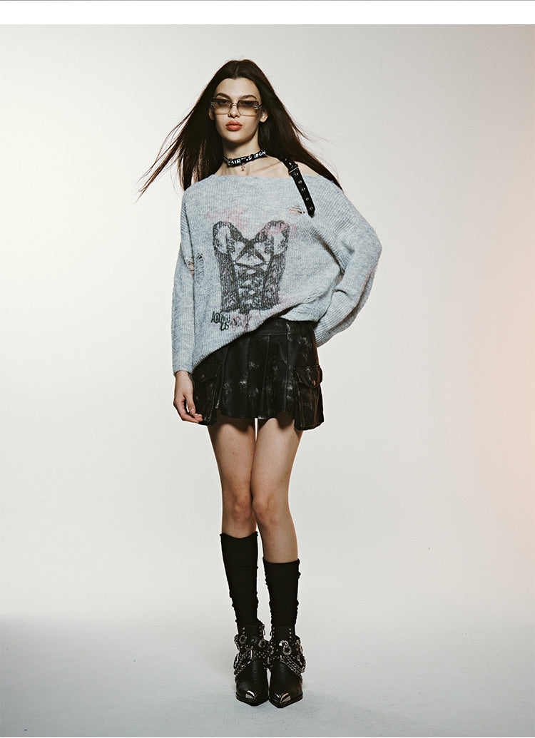 Shoulder-Viewing Printed SweaterWool Sweater