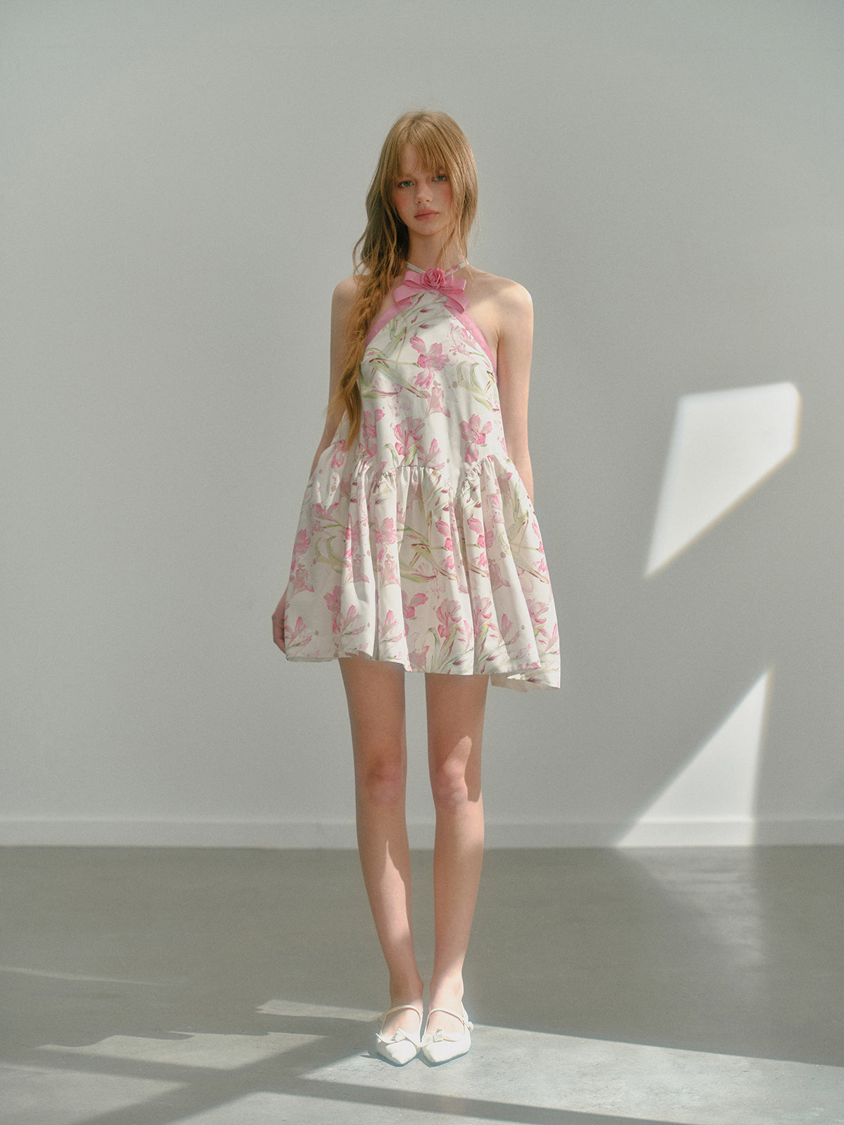 Halter Neck Printed Ribbon Dress