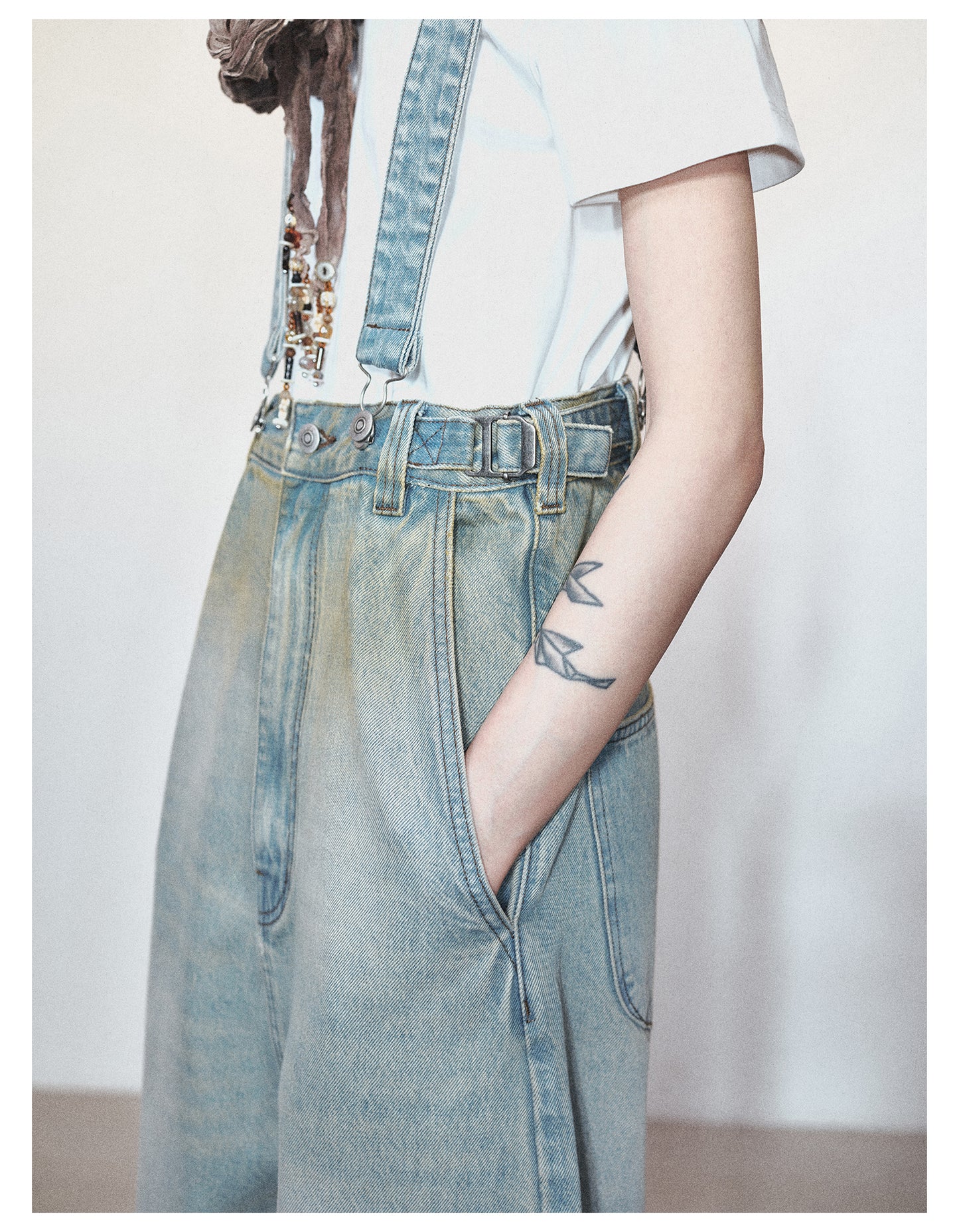 Retro Washed Casual Denim Suspender Pants