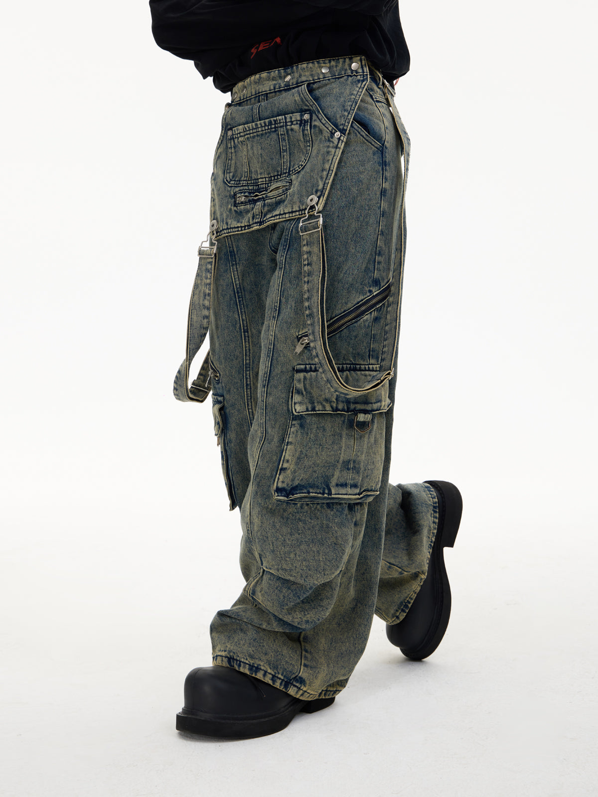 Multi-pocket Washed Denim Overalls