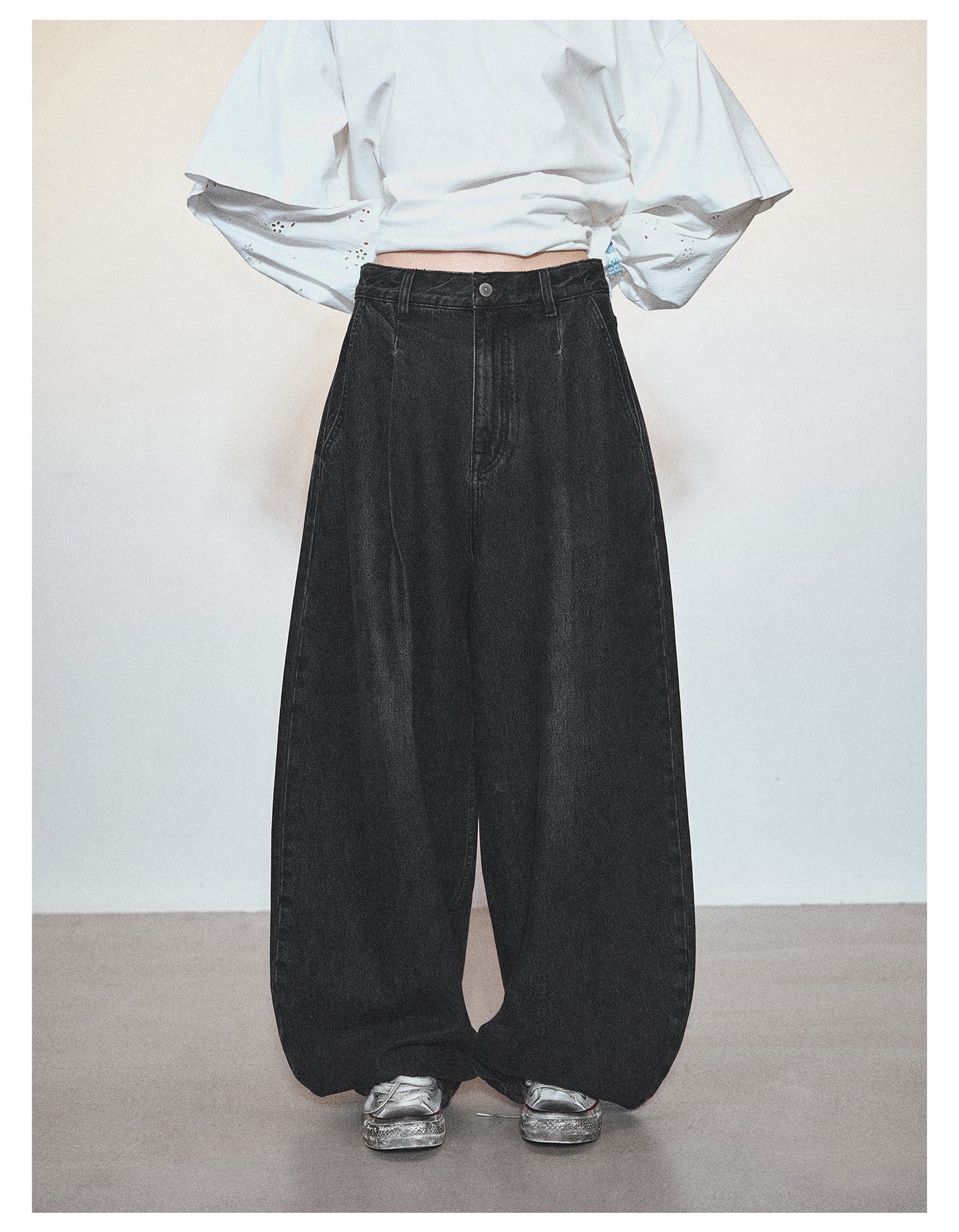 Balloon Fit Loose Wide Leg  Denim Pants