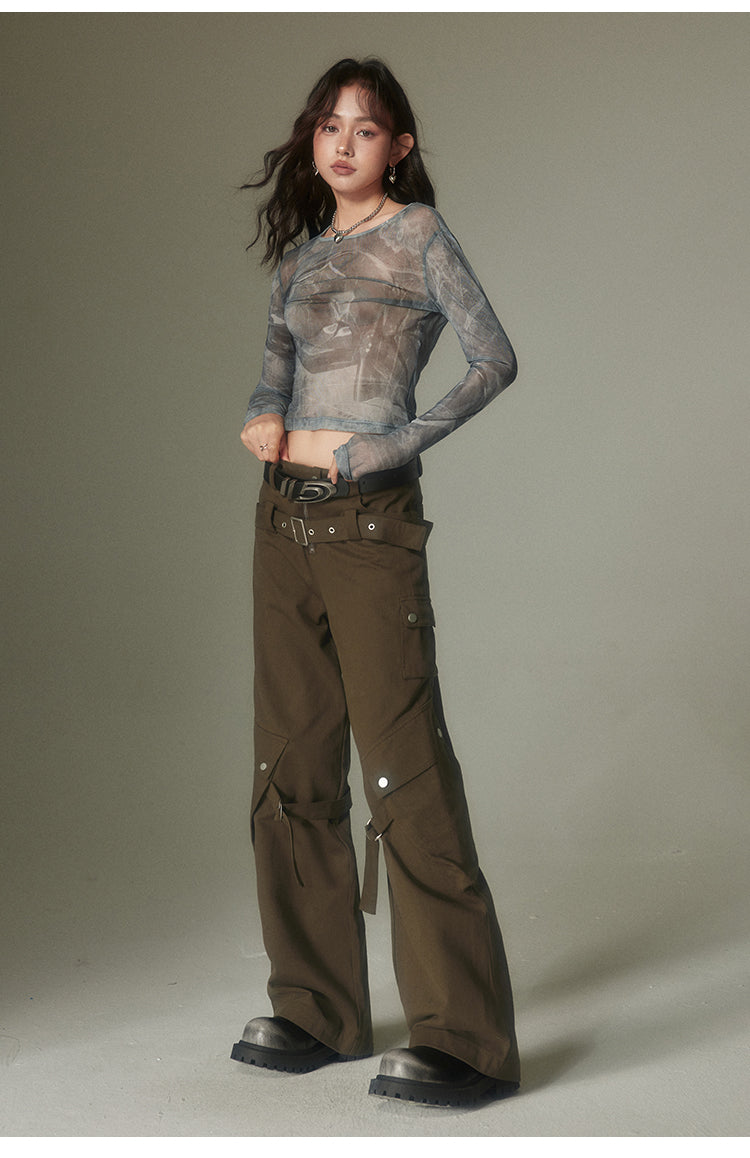 Loose Straight Double-Belt Multifunctional Pants